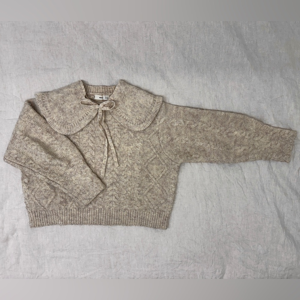 Mango chunky knit cropped cable knit sweater with detached collar size XS